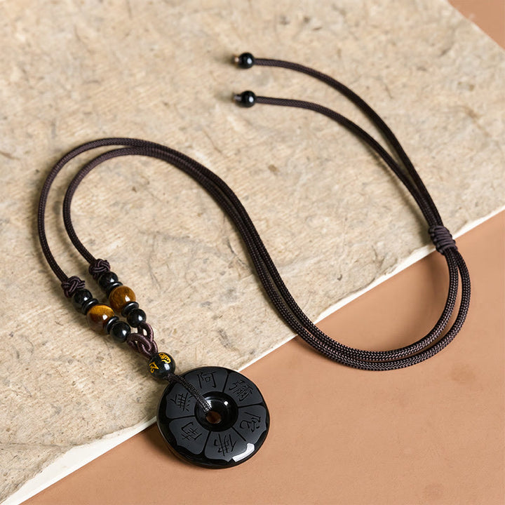 Buddha Stones Collar con hebilla de protección Namo Ami de obsidiana negra grabada - image 3