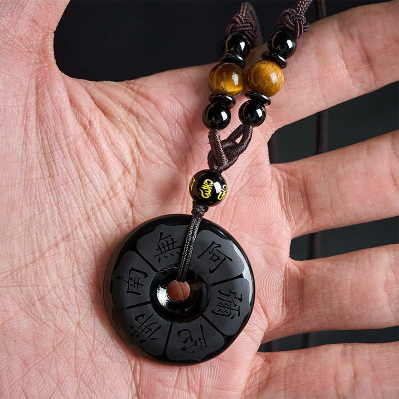 Buddha Stones Collar con hebilla de protección Namo Ami de obsidiana negra grabada - image 6