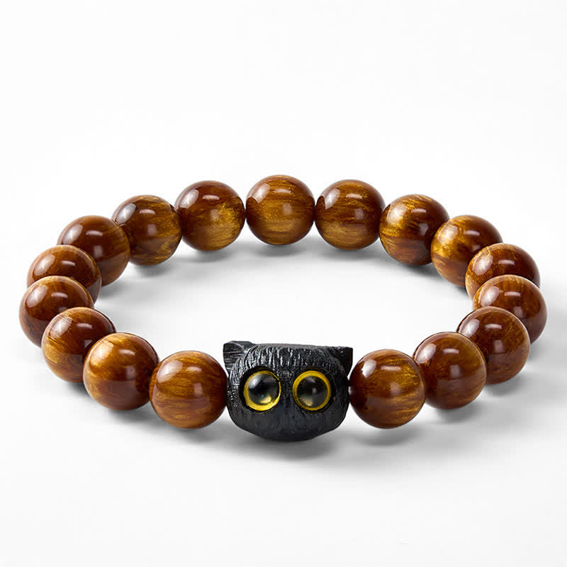 Buddha Stones Pulsera de madera de ébano con cuentas de resina amarilla y gato de la paz - image 15