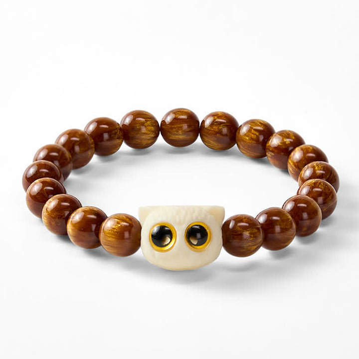 Buddha Stones Pulsera de sabiduría con cuentas de resina amarilla y diseño de gato frutal color marfil - image 6