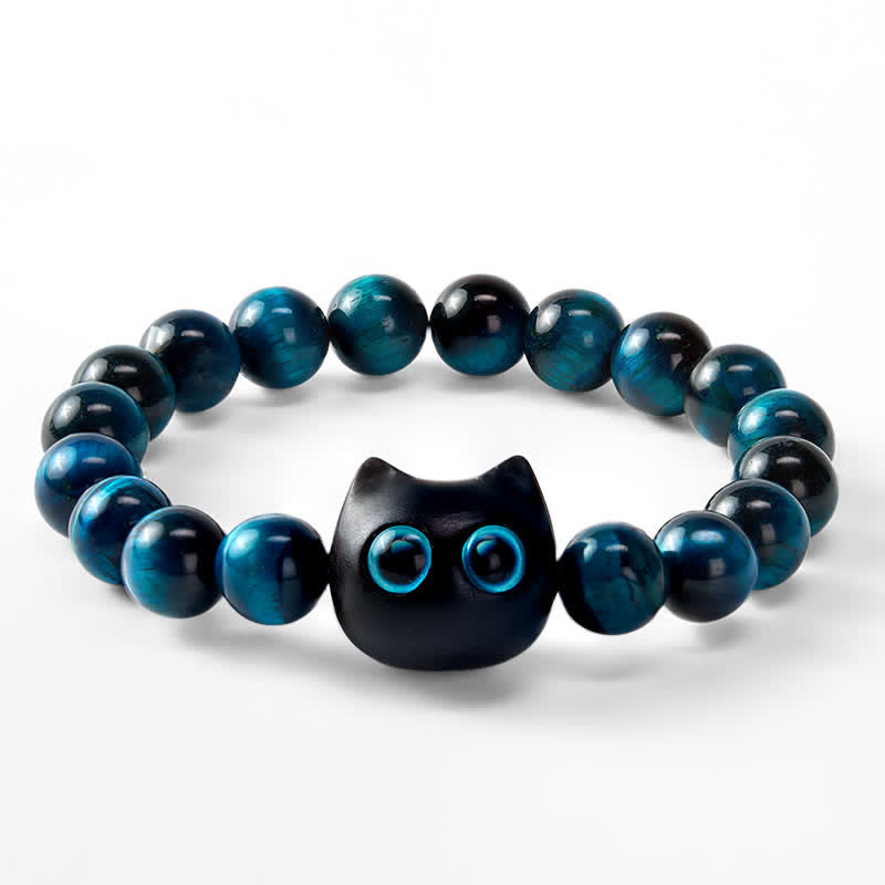 Buddha Stones Pulsera de madera de ébano con ojo de tigre azul para fortalecer al gato - image 6