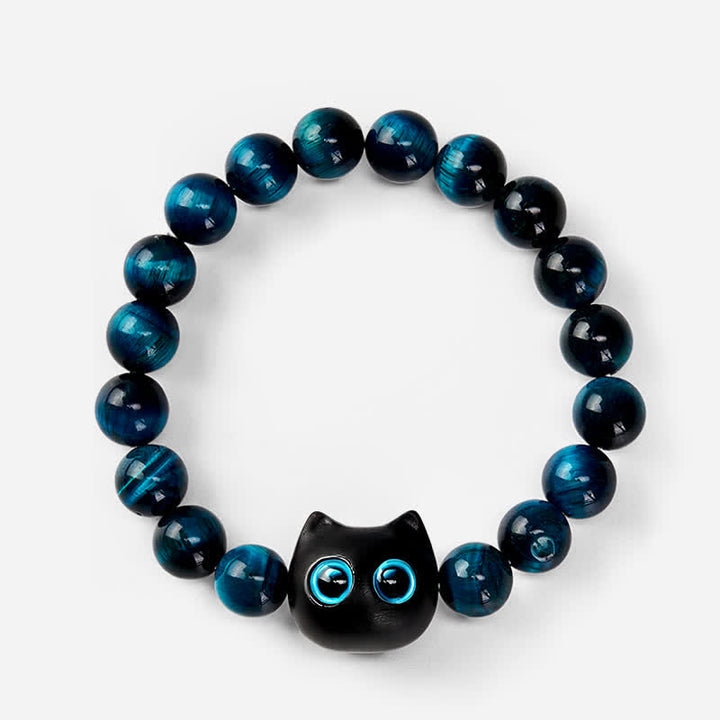 Buddha Stones Pulsera de madera de ébano con ojo de tigre azul para fortalecer al gato - image 2