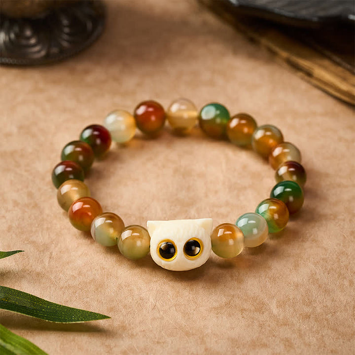 Buddha Stones Pulsera de ágata pavo real, marfil, fruta, gato, coraje - image 1