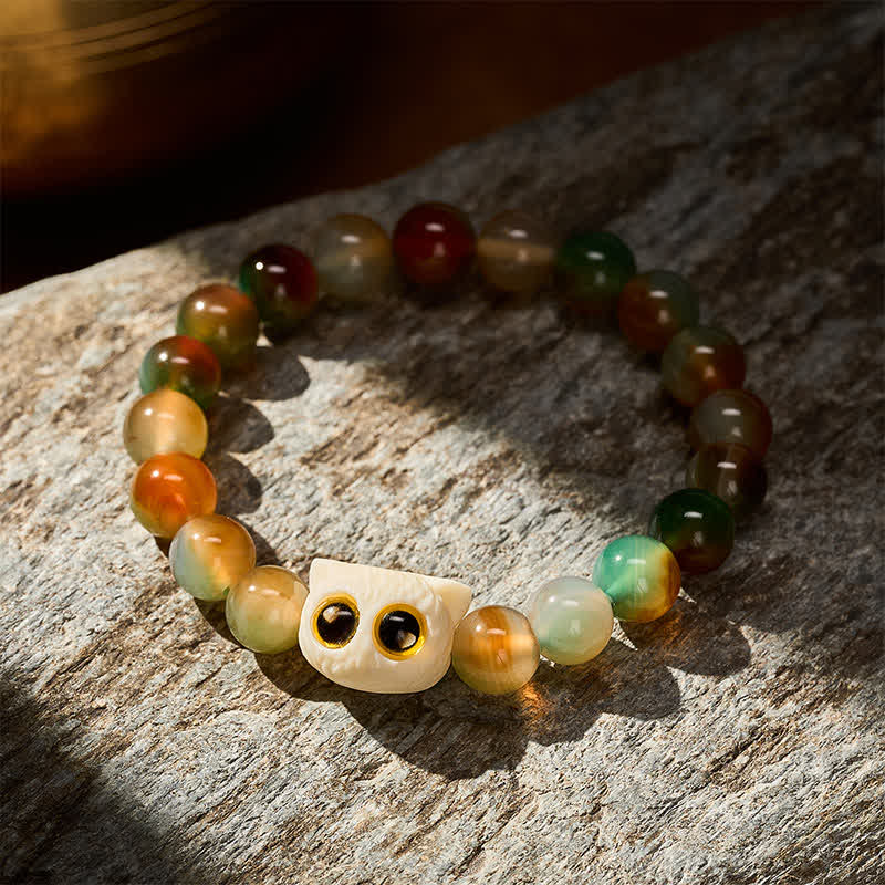 Buddha Stones Pulsera de ágata pavo real, marfil, fruta, gato, coraje - image 3
