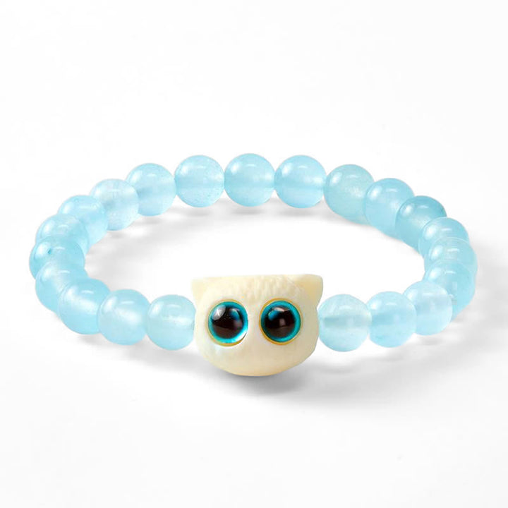 Buddha Stones Pulsera de poder con forma de gato frutal de calcedonia azul marfil - image 6