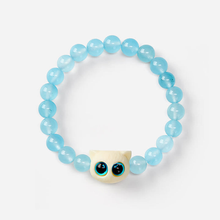 Buddha Stones Pulsera de poder con forma de gato frutal de calcedonia azul marfil - image 2