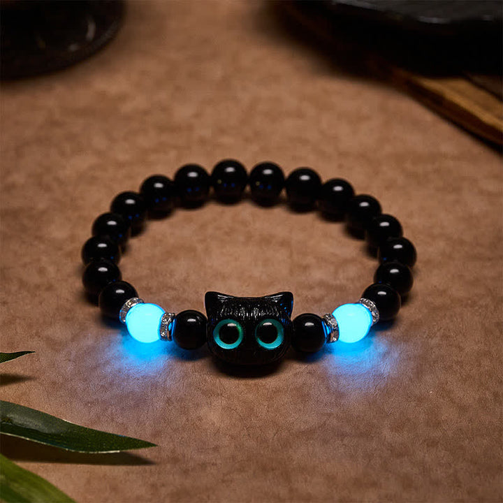Buddha Stones Pulsera de cuentas de jade blanco y obsidiana negra con forma de linda cabeza de gato. - Obsidiana negra (circunferencia de la muñeca: 15–16 cm) - image 12