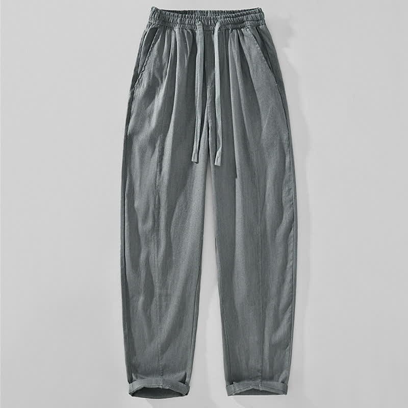 Buddha Stones Pantalones tobilleros minimalistas informales con cordón ajustable para hombre, estilo primavera-verano, corte cónico y bolsillos. - Gris pizarra claro - US/UK/AU44, EU54 (4XL) - image 0