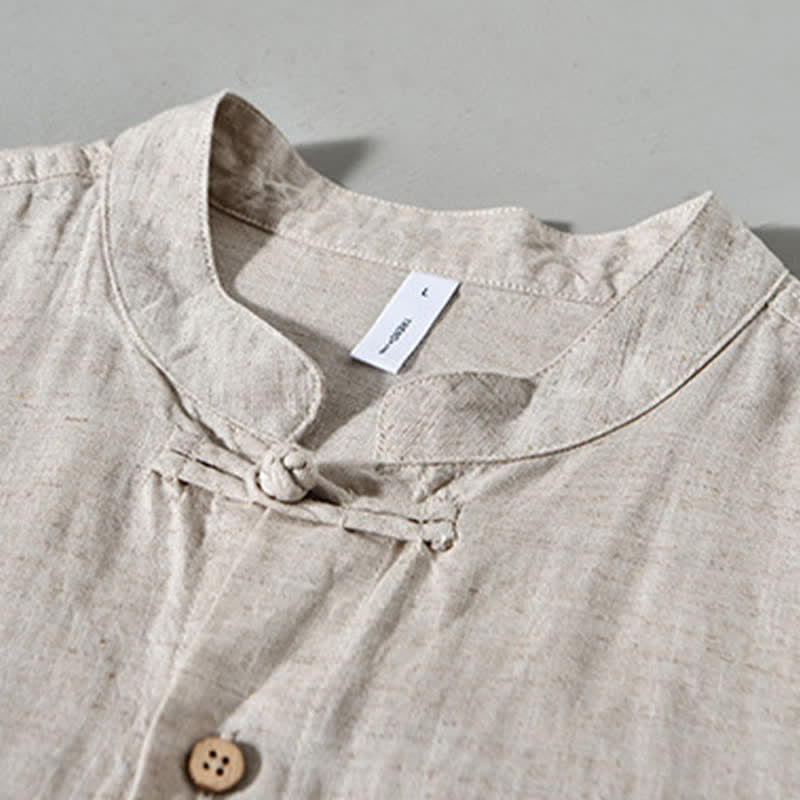 Buddha Stones Camisas de manga larga para hombre de estilo casual otoñal con cuello mandarín y color liso. - image 11