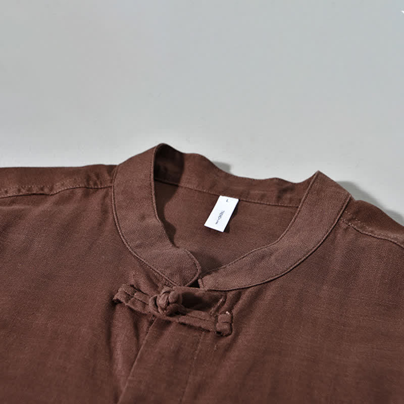 Buddha Stones Camisas de manga larga para hombre de estilo casual otoñal con cuello mandarín y color liso. - image 2