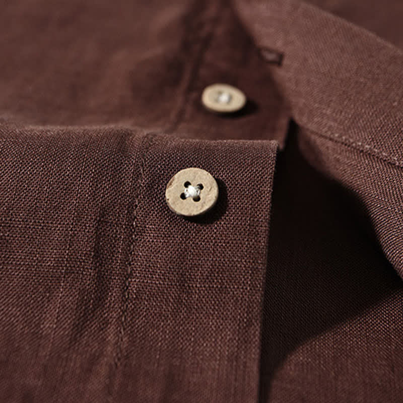 Buddha Stones Camisas de manga larga para hombre de estilo casual otoñal con cuello mandarín y color liso. - image 3