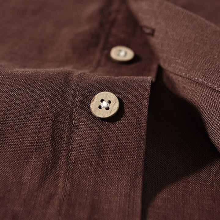 Buddha Stones Camisas de manga larga para hombre de estilo casual otoñal con cuello mandarín y color liso. - image 3