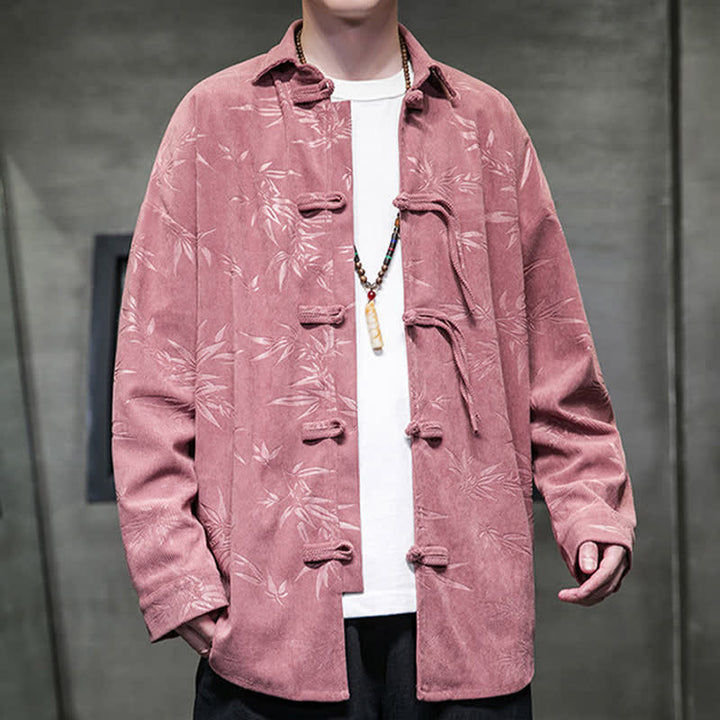 Buddha Stones Camisas de manga larga para hombre de pana con estampado de bambú y botones de rana estilo Tang para otoño/invierno. - image 10