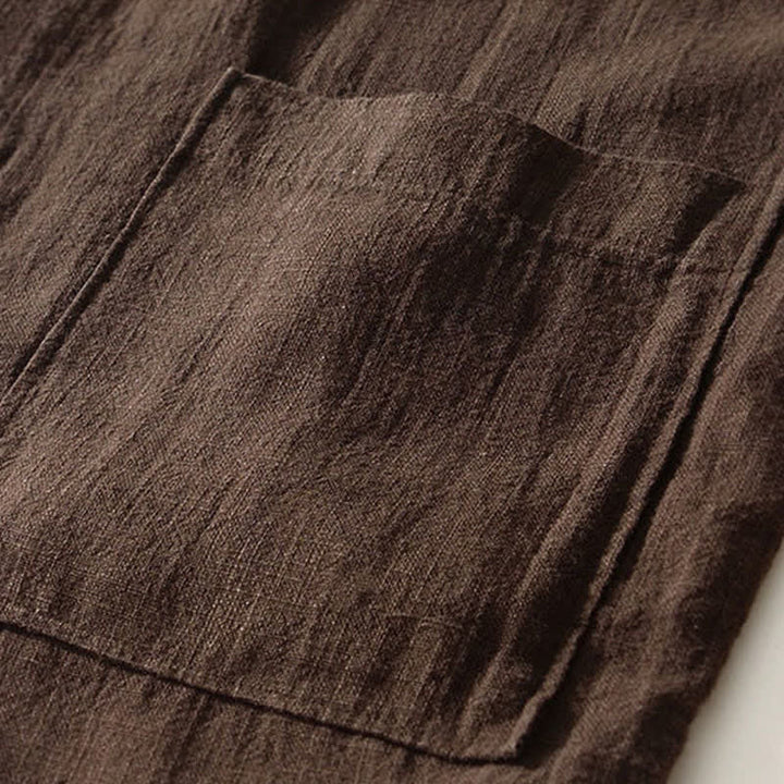 Buddha Stones Camisas de manga larga para hombre de lino liso con cuello mandarín, estilo casual de otoño, con bolsillos. - image 5