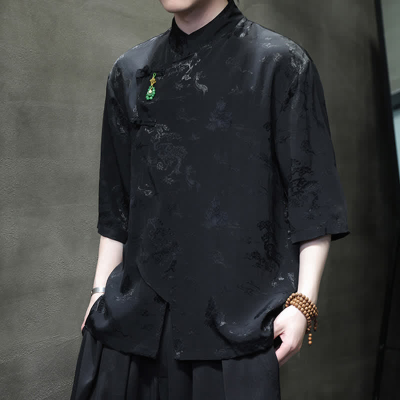 Buddha Stones Camisas de manga hasta el codo para hombre, estilo Spring Tang, elegantes, con cuello mandarín y botones de rana. - image 15