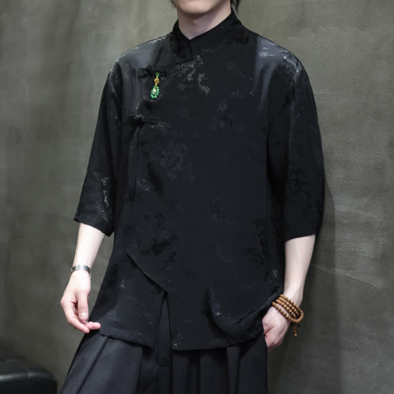 Buddha Stones Camisas de manga hasta el codo para hombre, estilo Spring Tang, elegantes, con cuello mandarín y botones de rana. - image 14