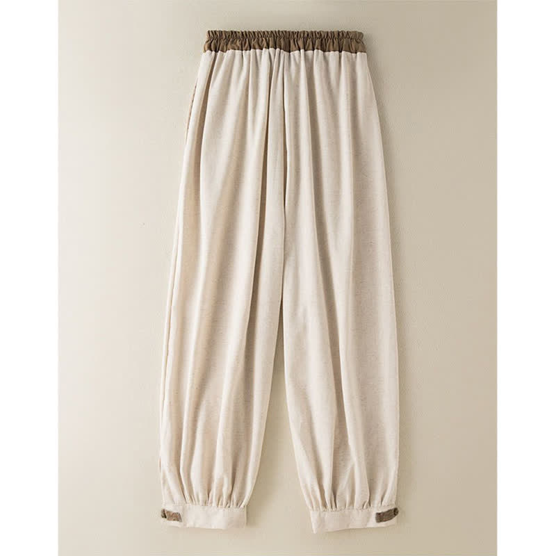 Pantalones harén de algodón liso con cordón y bolsillos para mujer con Buddha Stones - image 1