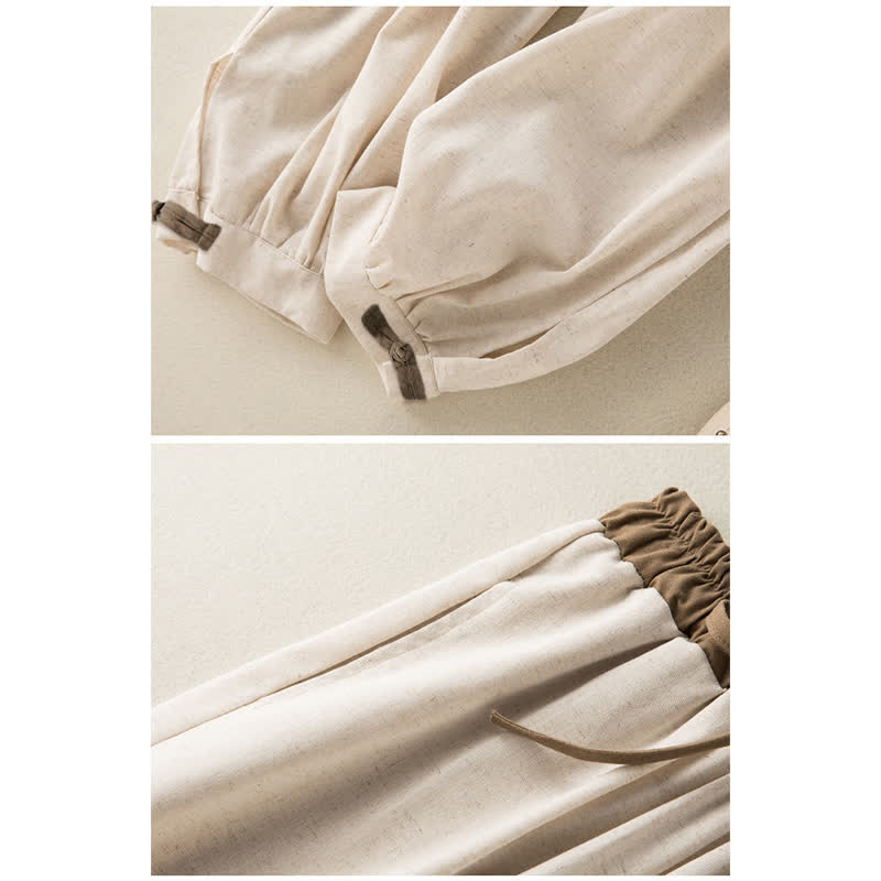 Pantalones harén de algodón liso con cordón y bolsillos para mujer con Buddha Stones - image 2