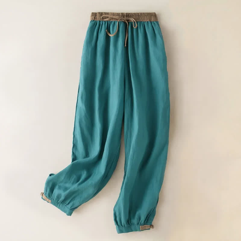 Pantalones harén de algodón liso con cordón y bolsillos para mujer con Buddha Stones - Turquesa medio - US16，UK/AU20，EU48 (3XL) - image 8