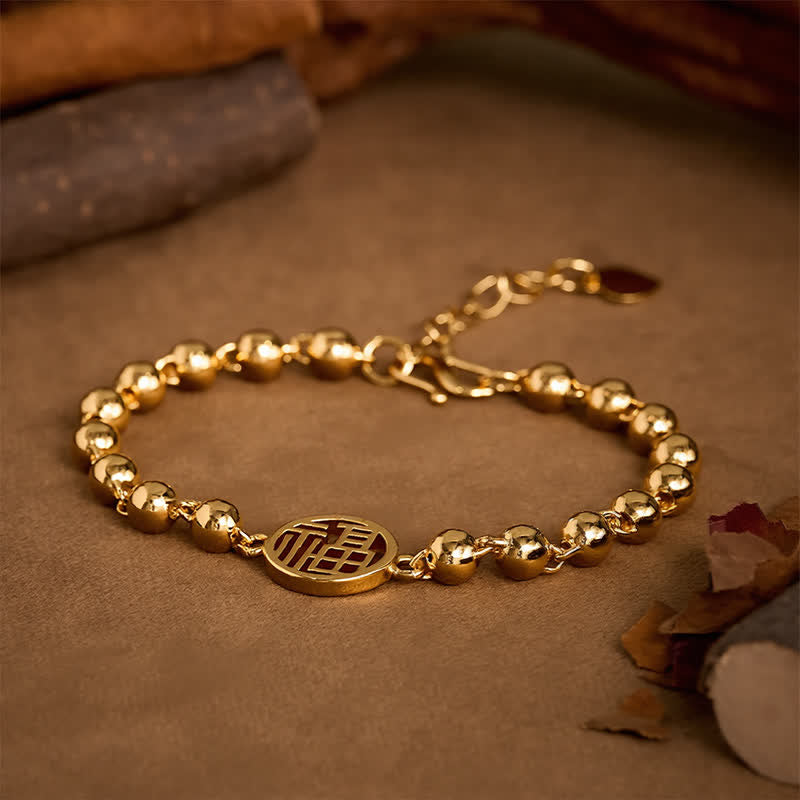 Buddha Stones Pulsera de bendiciones con cuentas del personaje Fu de cobre - image 2