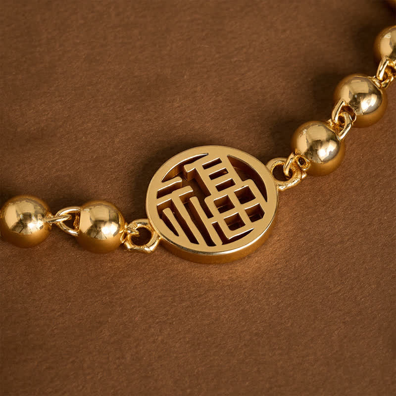 Buddha Stones Pulsera de bendiciones con cuentas del personaje Fu de cobre - image 3