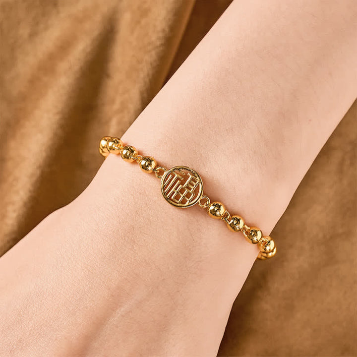 Buddha Stones Pulsera de bendiciones con cuentas del personaje Fu de cobre - image 1