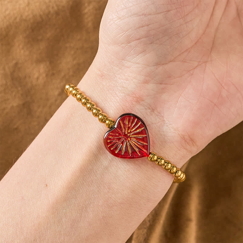 Buddha Stones Pulsera de fuerza con cuentas en forma de corazón Liuli de acero de titanio - image 3