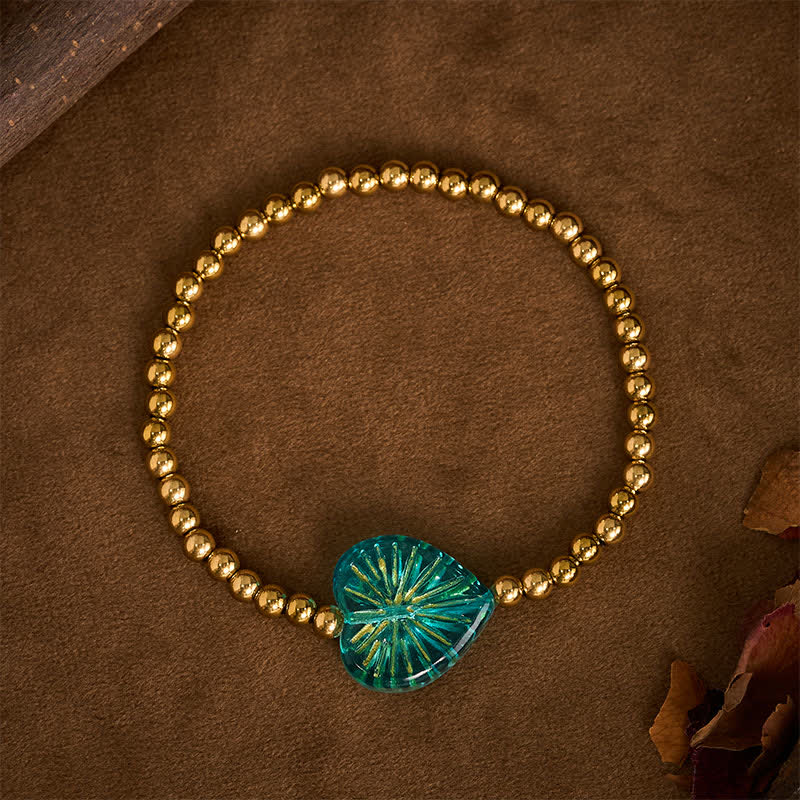 Buddha Stones Pulsera de fuerza con cuentas en forma de corazón Liuli de acero de titanio - Azul - image 11