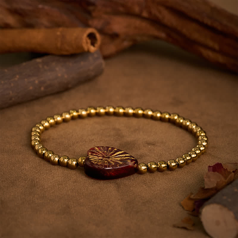 Buddha Stones Pulsera de fuerza con cuentas en forma de corazón Liuli de acero de titanio - image 9
