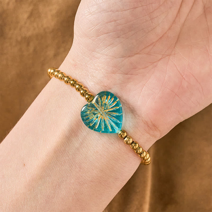 Buddha Stones Pulsera de fuerza con cuentas en forma de corazón Liuli de acero de titanio - image 14