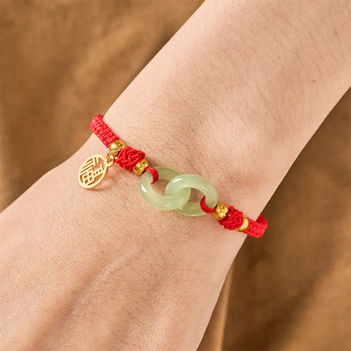 Buddha Stones Pulsera de hilo rojo con el carácter Liuli Fu de cobre para la suerte - image 4