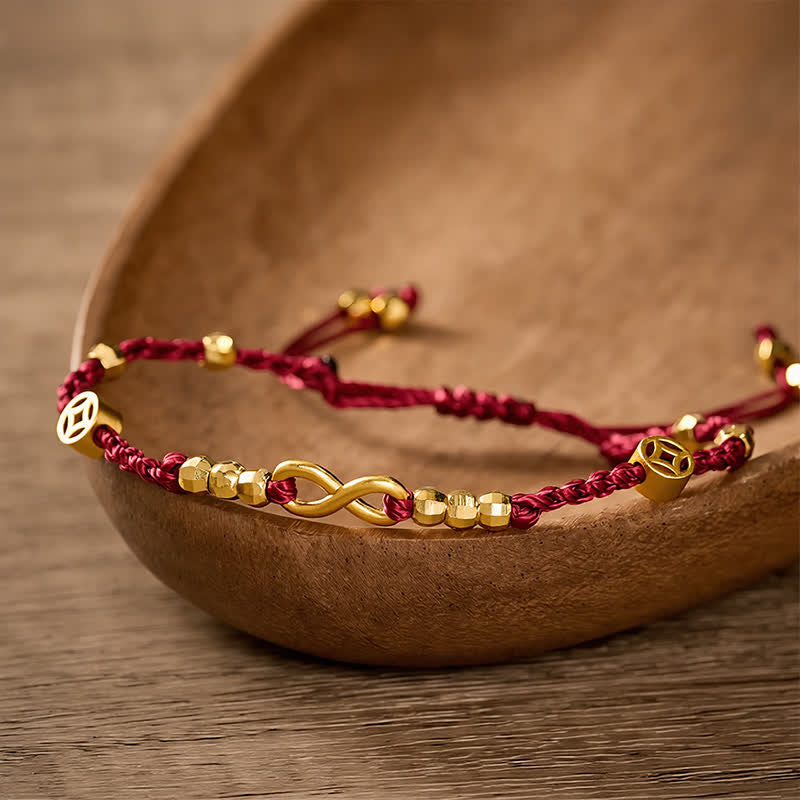 Buddha Stones Pulsera de fe con símbolo de infinito y moneda china trenzada de hilo rojo - image 2