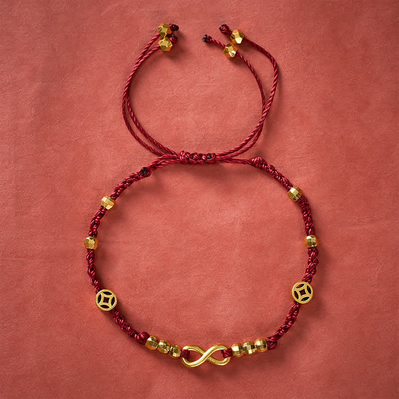 Buddha Stones Pulsera de fe con símbolo de infinito y moneda china trenzada de hilo rojo - image 1