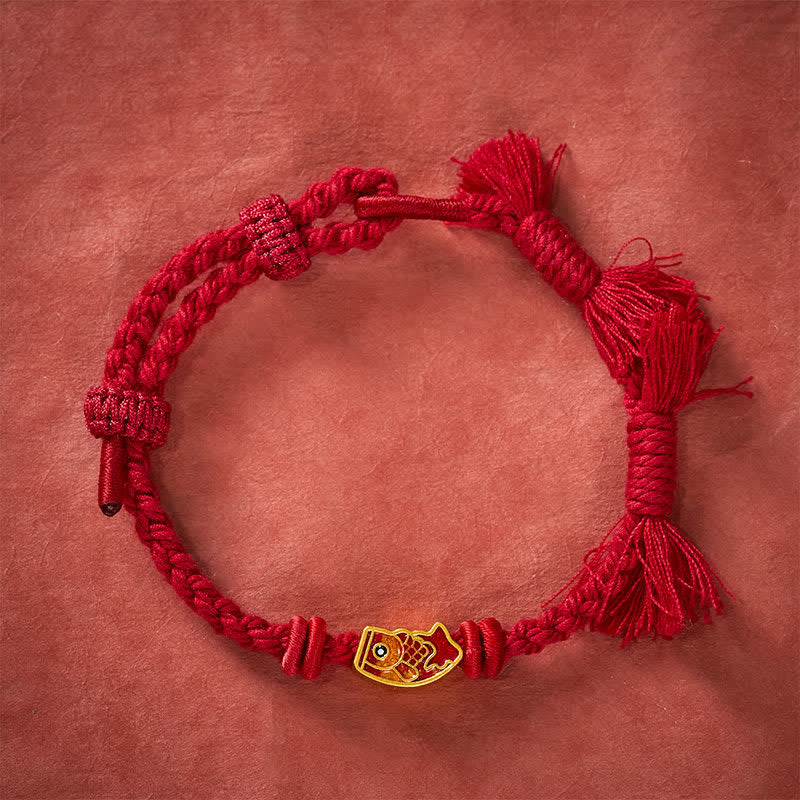 Buddha Stones Pulsera de la suerte con hilo rojo y diseño de pez koi - image 2