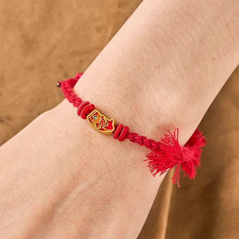 Buddha Stones Pulsera de la suerte con hilo rojo y diseño de pez koi - image 8