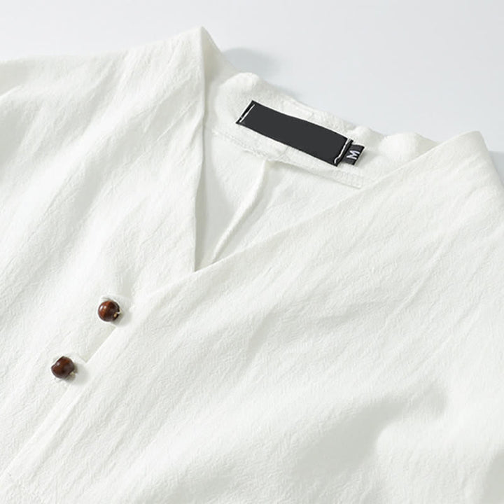 Buddha Stones Conjunto de 2 piezas: Camisa de manga corta de algodón y lino estilo Tang casual con bordado, ideal para hombres, con bolsillo. - image 17
