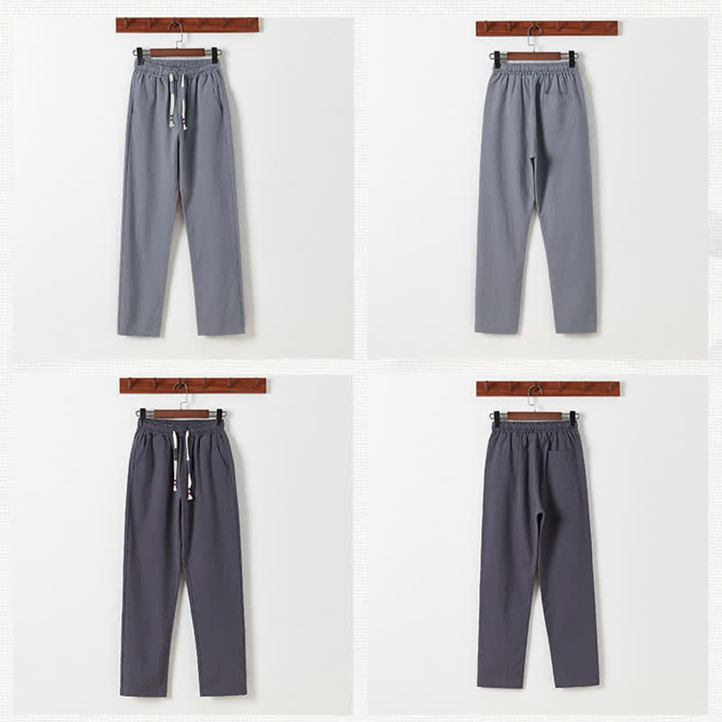 Buddha Stones Conjunto de 2 piezas: Camisa y pantalón de manga corta de algodón y lino con estampado de bambú y botones de estilo Tang, ideales para el verano. También disponible como prenda de meditación para hombre con bolsillos. - image 22