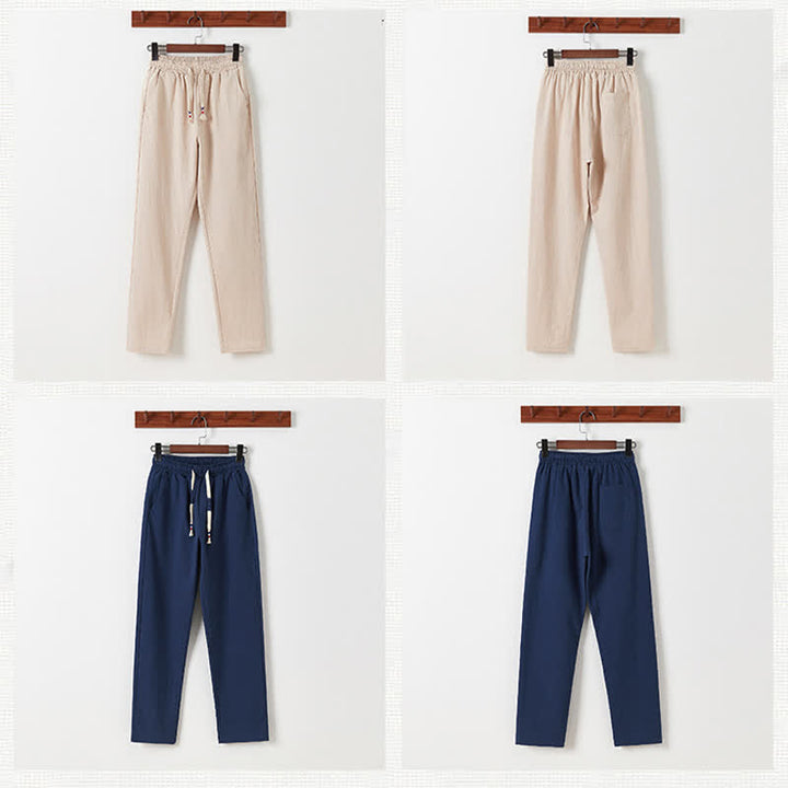 Buddha Stones Conjunto de 2 piezas: Camisa y pantalón de manga corta de algodón y lino con estampado de bambú y botones de estilo Tang, ideales para el verano. También disponible como prenda de meditación para hombre con bolsillos. - image 24