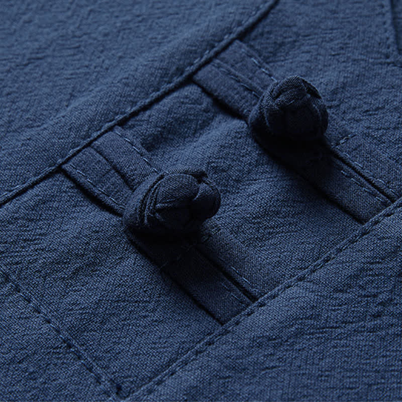 Buddha Stones Conjunto de 2 piezas: Camisa y pantalón de manga corta de algodón y lino con estampado de bambú y botones de estilo Tang, ideales para el verano. También disponible como prenda de meditación para hombre con bolsillos. - image 9