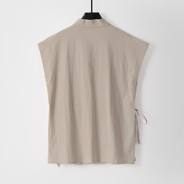 Buddha Stones 2 piezas de camisas de manga corta de algodón y lino con cordón ajustable estilo Tang para meditación de verano, pantalones cortos para hombre con bolsillos. - image 11