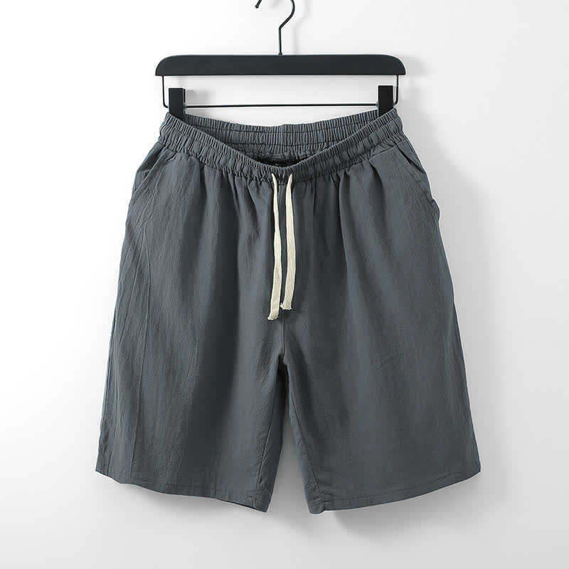 Buddha Stones 2 piezas de camisas de manga corta de algodón y lino con cordón ajustable estilo Tang para meditación de verano, pantalones cortos para hombre con bolsillos. - image 8