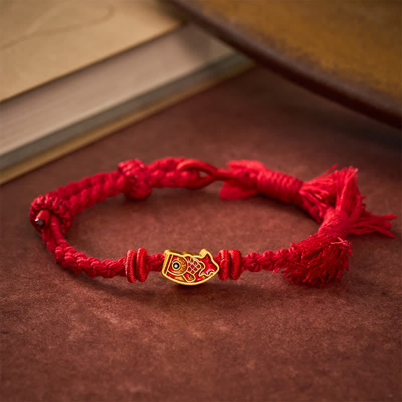 Buddha Stones Pulsera de la suerte con hilo rojo y diseño de pez koi - Cuerda roja - image 9