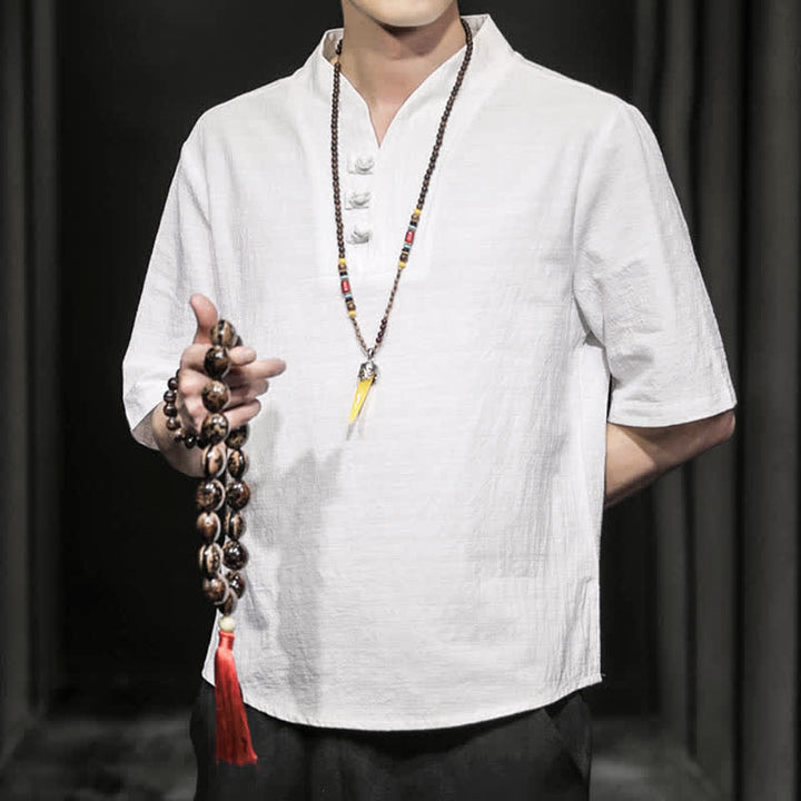 Camisa de manga corta informal de verano con estampado de Buddha Stones para hombre. - image 5