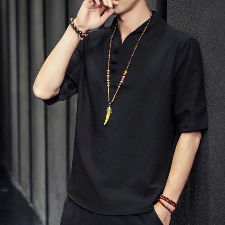 Camisa de manga corta informal de verano con estampado de Buddha Stones para hombre. - image 15