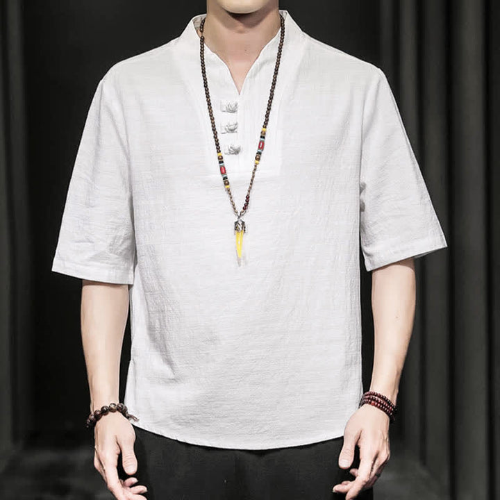 Camisa de manga corta informal de verano con estampado de Buddha Stones para hombre. - image 1