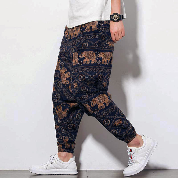 Pantalones largos tipo harem para hombre con estampado de elefante , Buddha Stones , color marrón y negro, con bolsillos. - image 5