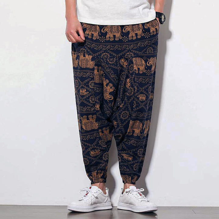 Pantalones largos tipo harem para hombre con estampado de elefante , Buddha Stones , color marrón y negro, con bolsillos. - image 6