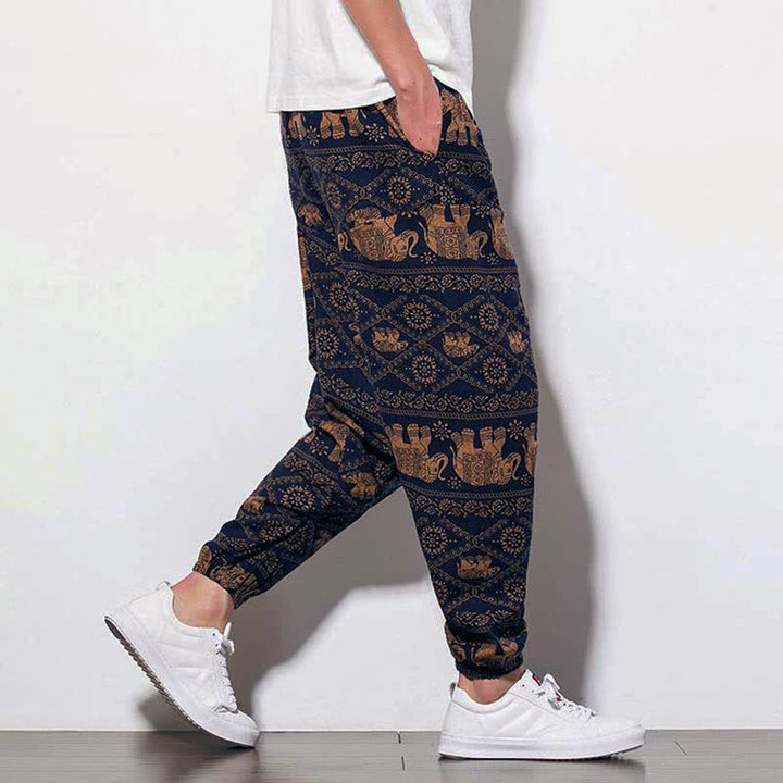 Pantalones largos tipo harem para hombre con estampado de elefante , Buddha Stones , color marrón y negro, con bolsillos. - image 4