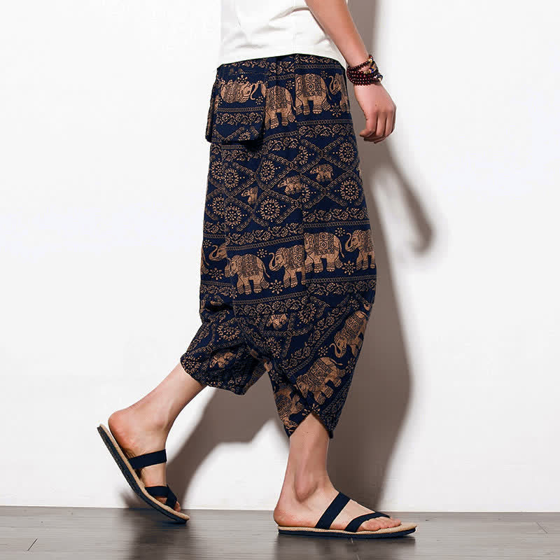 Pantalones largos tipo harem para hombre con estampado de elefante , Buddha Stones , color marrón y negro, con bolsillos. - Elefante de estilo recortado - US/UK/AU46, EU56 (5XL) - image 9