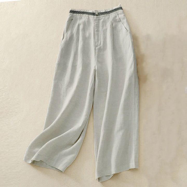 Pantalones de mujer con Buddha Stones, color liso, cierre frontal, cintura elástica y bolsillos. - Beige - US8-10，UK/AU12-14，EU40-42 (2XL) - image 0